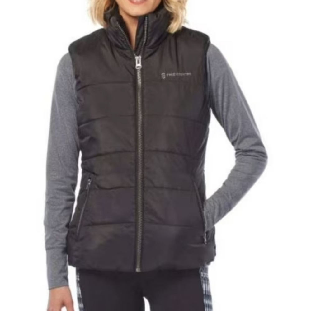 Free Country Ultrafill Puffer Vest Black Quilted Lightweight Insulated Cozy Ski